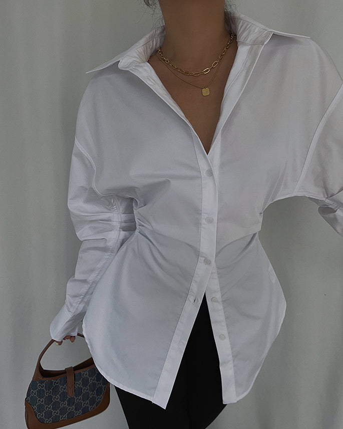 Dames Moderne Getailleerde katoenen blouse met kraag | Hazel