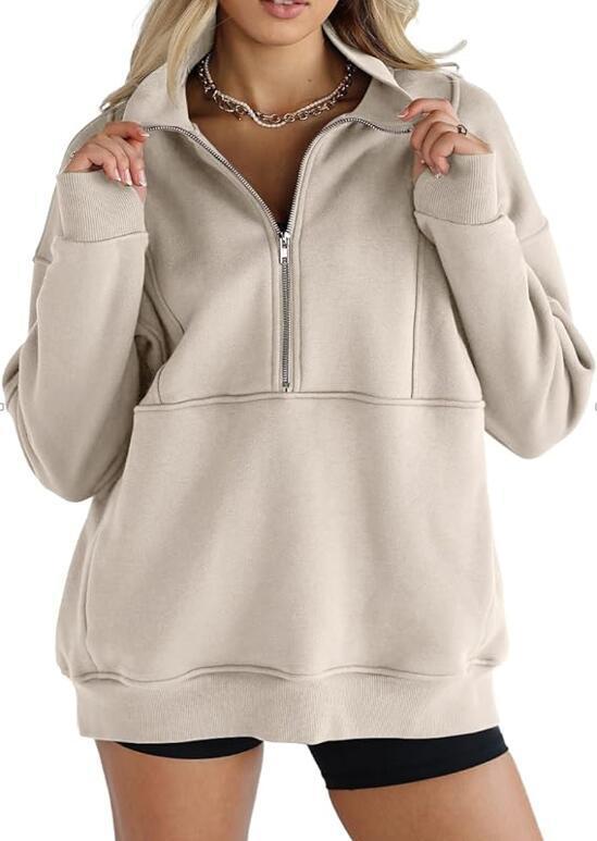 Dames Warme Comfortabele Oversized Half Zip Trui met Kangoeroezak | Sharon