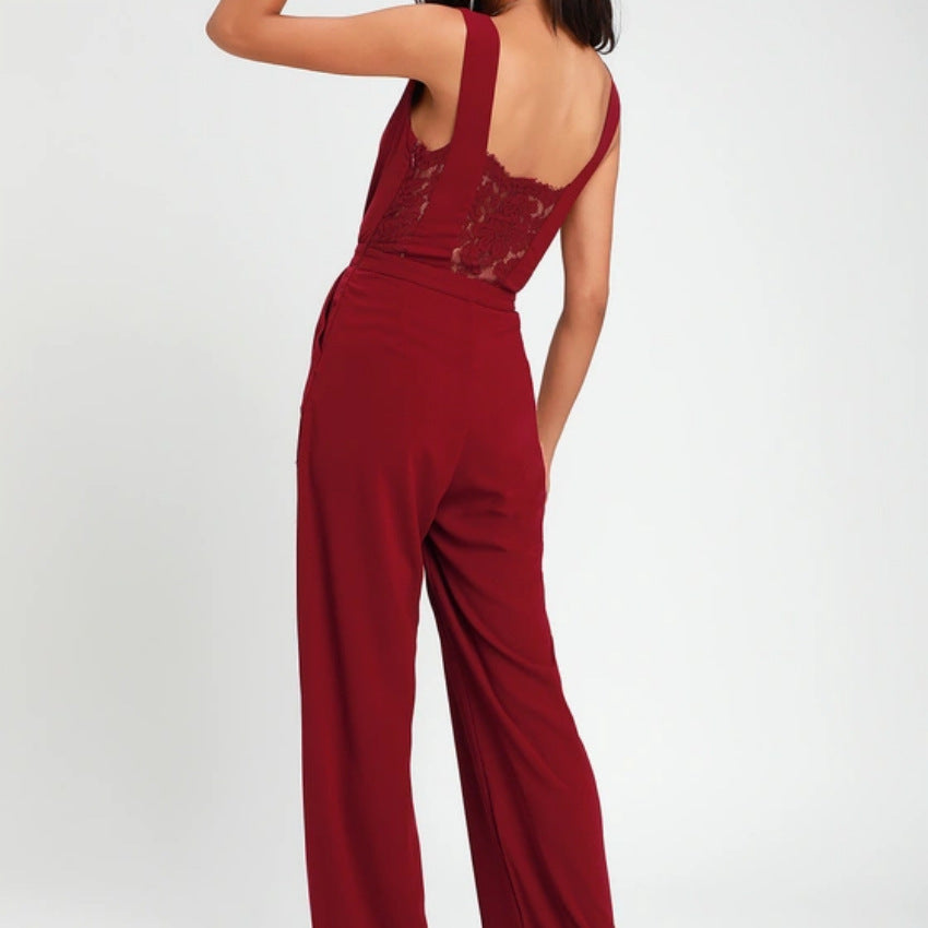 Dames Elegante Jumpsuit met Kant en Diepe V-Hals op de Rug | Analea