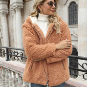 Dames Elegante Trendy Plush Beige Teddy Jas met Capuchon | Shania