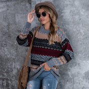Dames Warme Trendy Gebreide Trui met Aztec Folklore Print | Rensy
