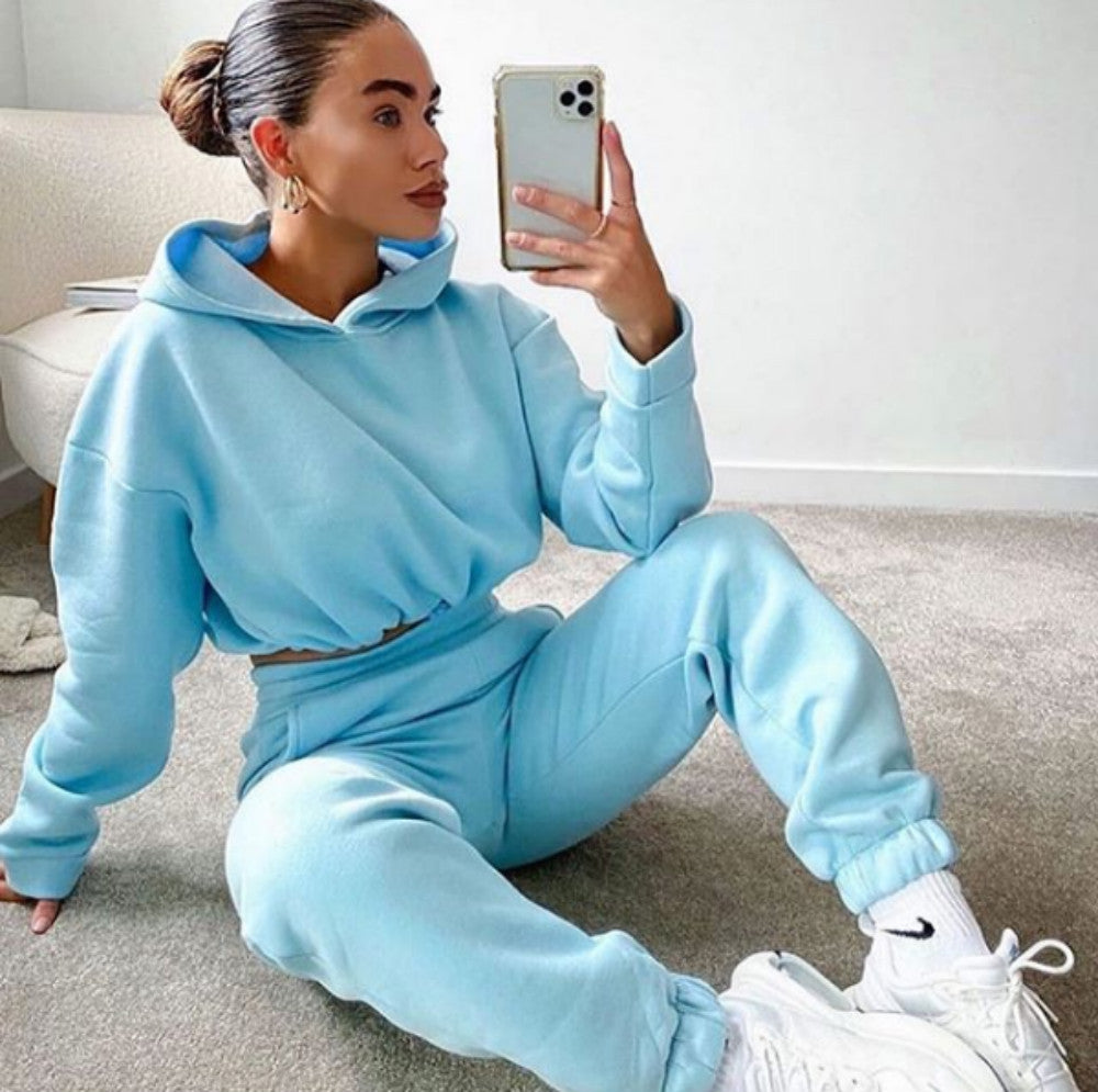 Dames Essential Basic Tweedelige Joggingpak met Capuchon | Dimania
