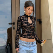 Dames Trendy Kanten Top met Lange Mouwen en Strikdetail | Tanoah