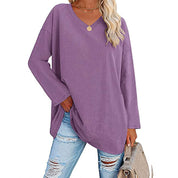 Dames Casual Oversized T-shirt met V-hals en Lange Mouwen | Toba