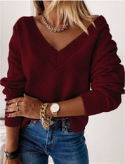 Dames Veelzijdige Elegante Basic Gebreide Trui met V-hals | Rowana
