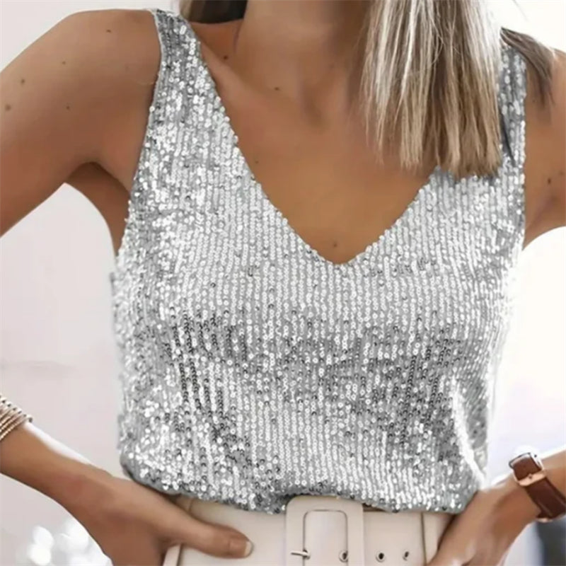Dames Luxe Feestelijke Pailletten top met V-hals | Thammy