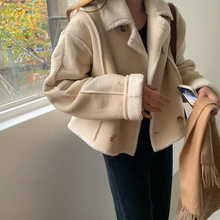 Dames Vintage Style Shearling Jas met Teddy Voering | Brenae