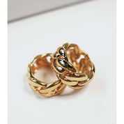 Dames Gouden Brede Schakel Ring met Grove Kettingstructuur | Lamsha