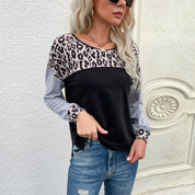 Dames Veelzijdige Casual Lange Mouwen Top met Tijger Print en Kleuren Blok | Taylor