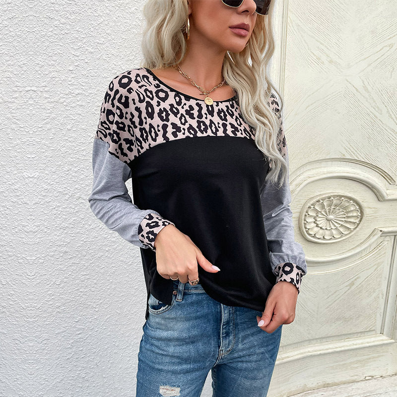 Dames Veelzijdige Casual Lange Mouwen Top met Tijger Print en Kleuren Blok | Taylor