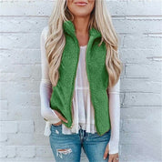 Dames Trendy Stijlvolle Plush Teddy Fleece Bodywarmer met Opstaande Kraag en Rits | Baydie