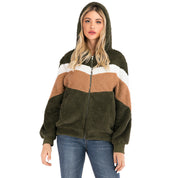 Dames Trendy Comfortabele Teddy Vest Hoodie met Rits en Kleur Vlakken | Shaloma