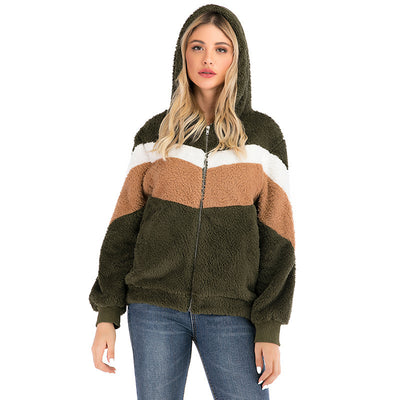 Dames Trendy Comfortabele Teddy Vest Hoodie met Rits en Kleur Vlakken | Shaloma