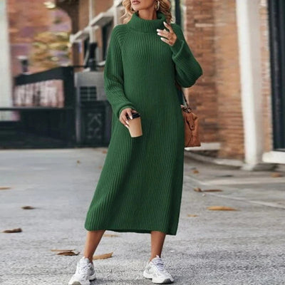 Dames Gebreide Midi jurk met col en lange mouwen | Nova