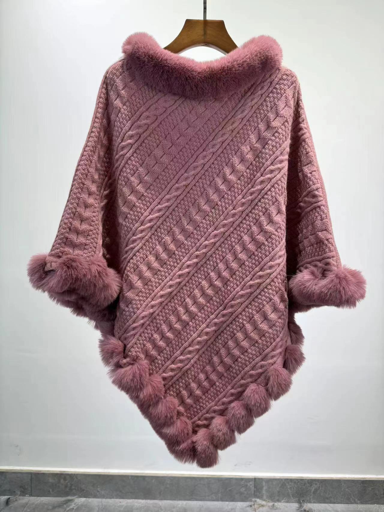 Dames Gebreide Cape Sjaal met Bontkraag | Lucy