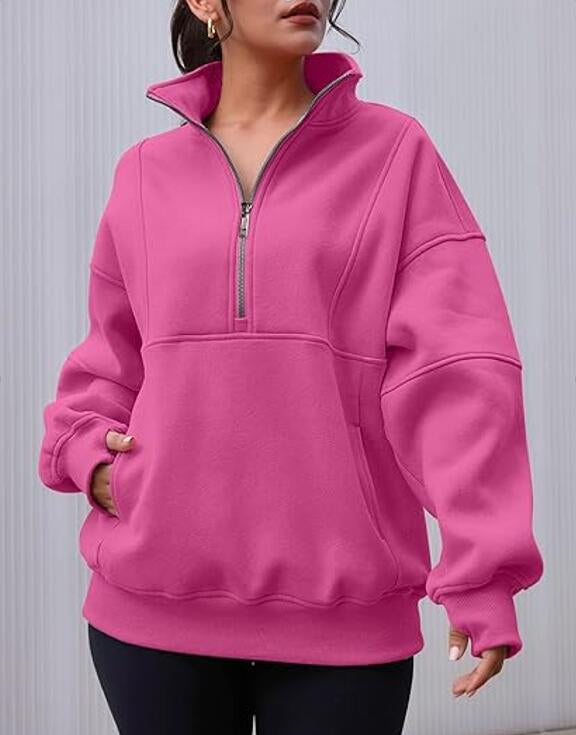 Dames Warme Comfortabele Oversized Half Zip Trui met Kangoeroezak | Sharon