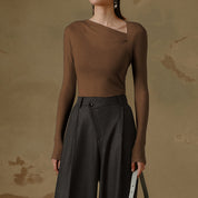 Dames Asymmetrische Top met Lange Mouwen – Elegante Shirt Top | Thyana