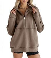 Dames Warme Comfortabele Oversized Half Zip Trui met Kangoeroezak | Sharon