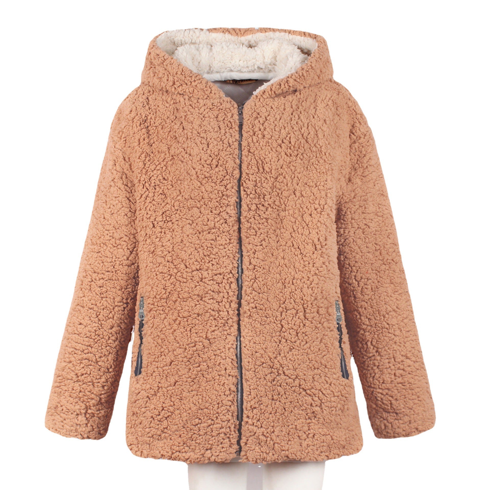 Dames Elegante Trendy Plush Beige Teddy Jas met Capuchon | Shania