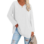 Dames Casual Oversized T-shirt met V-hals en Lange Mouwen | Toba
