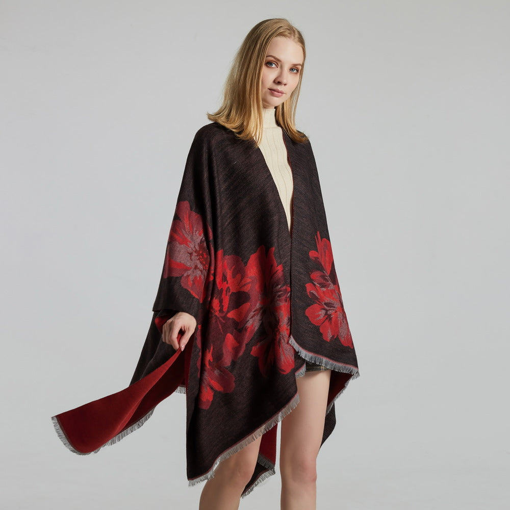 Dames Elegante Cape Sjaal met Bloemen Print | Levi