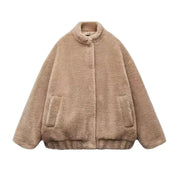 Dames Trendy Stijlvolle Fleece Bomber Jacket met Opstaande Kraag | Brinta