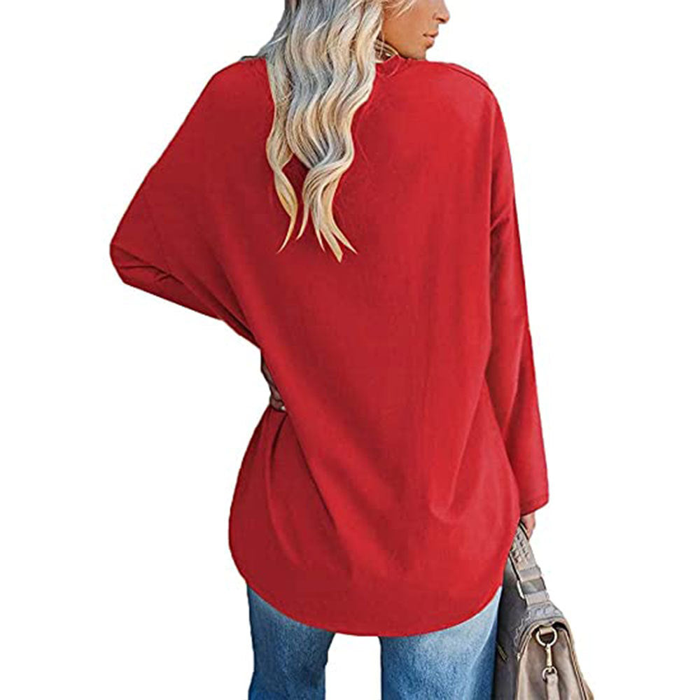Dames Casual Oversized T-shirt met V-hals en Lange Mouwen | Toba