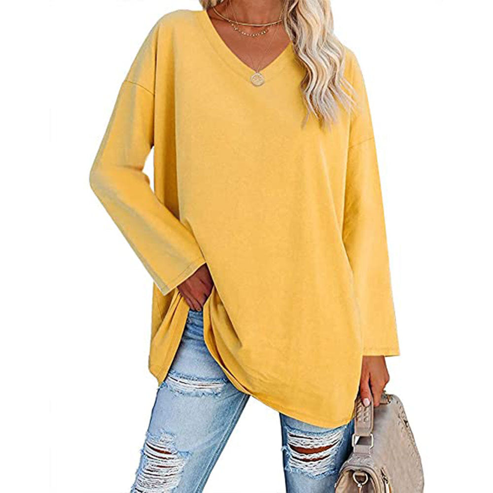 Dames Casual Oversized T-shirt met V-hals en Lange Mouwen | Toba