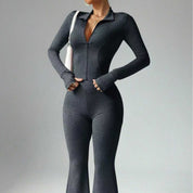 Dames Tweedelige Sport Set met Rits Top en Flared Broek | Dalani