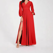 Dames Elegante Maxi Jurk met V-hals en Split | Noraisa