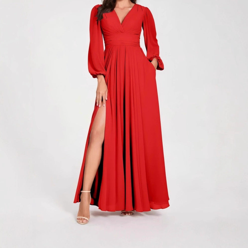 Dames Elegante Maxi Jurk met V-hals en Split | Noraisa