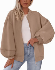 Dames Tijdloze Sportieve Oversized Bomber Jack met Rits | Boraisa