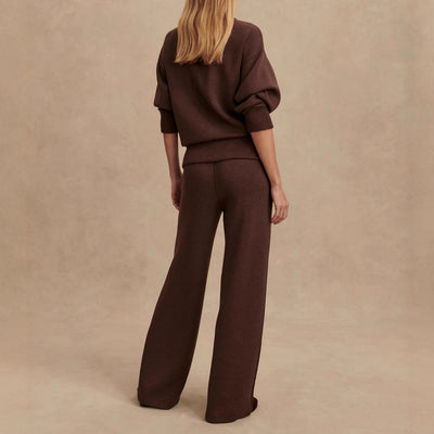 Dames Stijlvolle Elegante Tweedelige Gebreide Set met Broek en Pullover met Rits | Darice