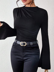 Dames Top met Uitlopende Mouwen en Plooidetail | Basic Slim Fit Top | Given