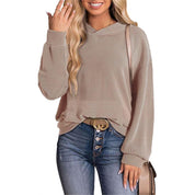 Dames Basic Veelzijdige Hoodie met Rib Structuur en Zakken | Svetlana