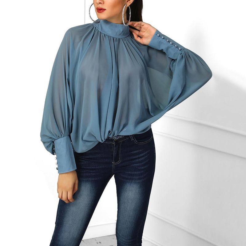 Dames Trendy Veelzijdige Luxe Blouse met Wijde Mouwen | Houwda