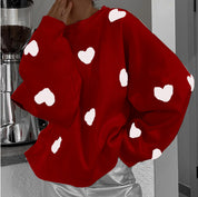 Dames Elegante Stijlvolle Ruimvallende Gebreide Trui met Harten Jacquard | Ralissa