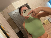 Dames Geribde Halter Top met Hoge Hals en Slim Fit Pasvorm | Basic Essential Crop Top | Gayle