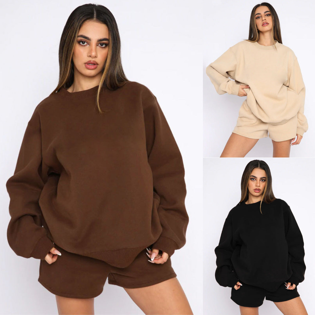 Dames Trendy Stijlvolle Comfy Tweedelige Sweater & Shorts Set | Dalaya