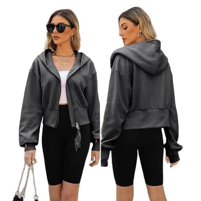 Dames Trendy Korte Hoodie Vest met Dubbele Rits | Sadav