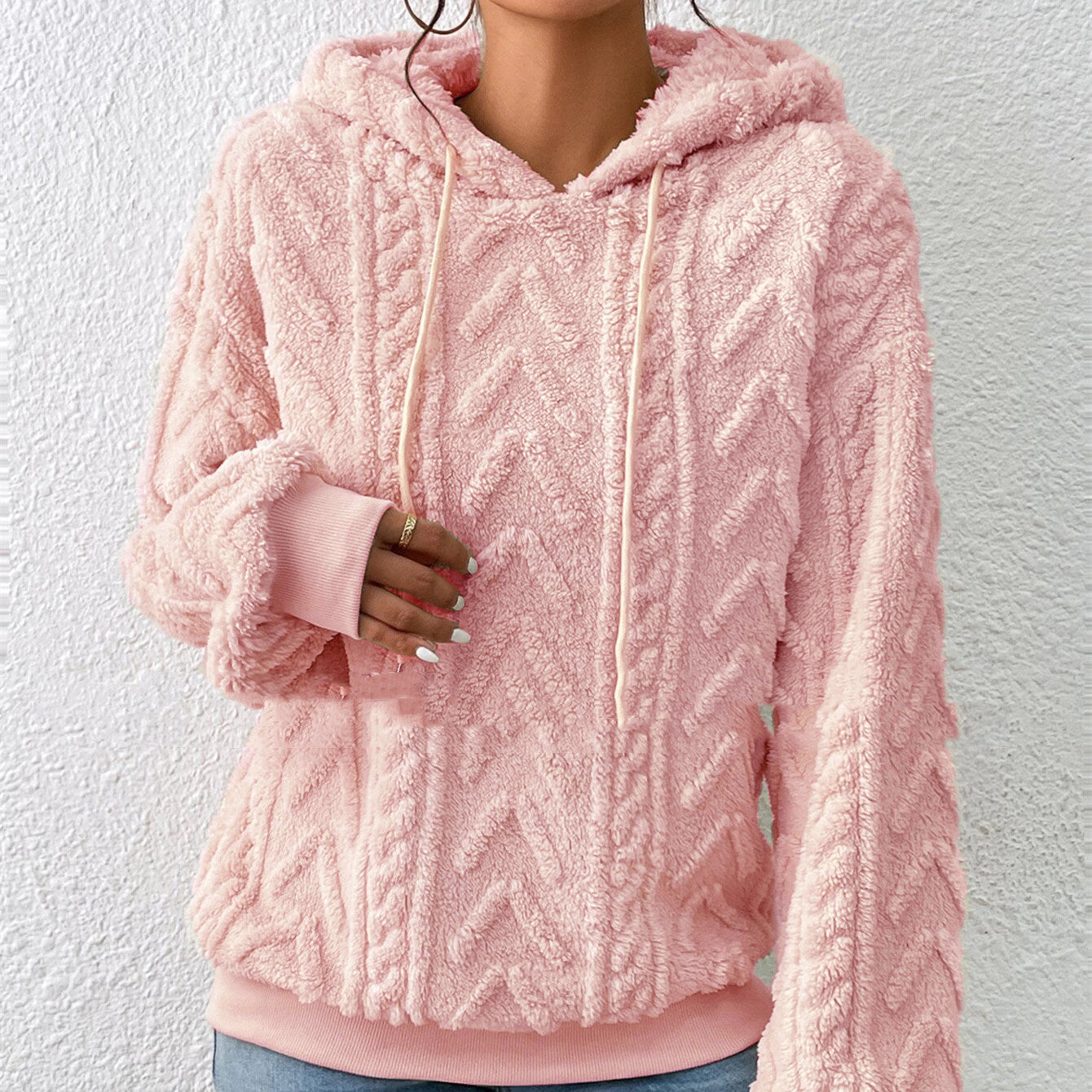 Dames Teddy Hoodie met Geometrisch Patroon | Ralomy