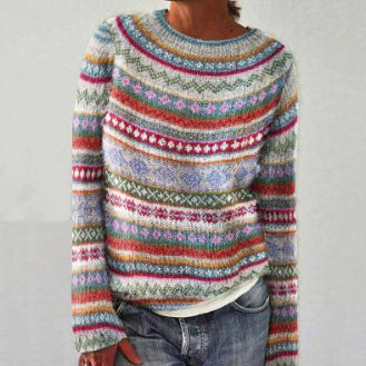 Dames Trui met Multi Kleuren Nordic Motief | Ragna