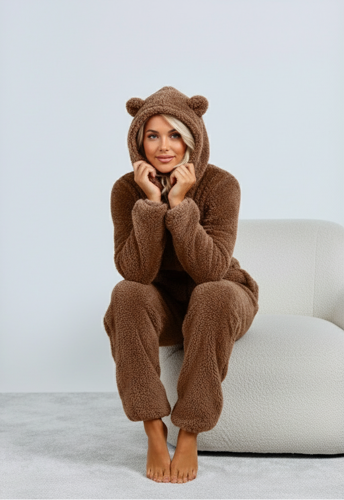 Dames Lounge Wear Teddy Onesie met Beren Oortjes | Felicia