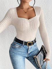 Dames Gebreide Rib Top met Geplooide Voorzijde | Tency