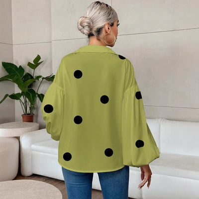 Dames Elegante Koreaanse Style Trendy Blouse met Ballon Mouwen en Grote Polka Dot Stippen Print | Hermalien