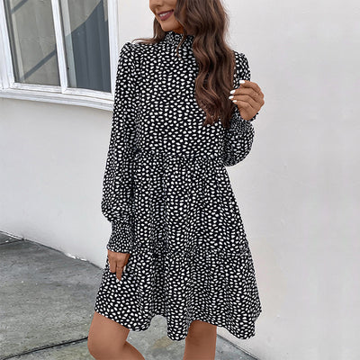 Dames Elegante Babydoll Jurk met Print en Geplooide Details | Nehemia