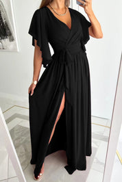 Dames Elegante Maxi Jurk met V-hals en Strikceintuur | Nariva