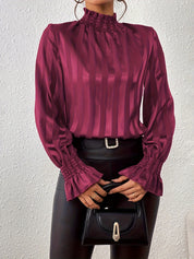 Dames Satijnen Blouse met Lange Mouwen en Stijlvolle Geplooide Details | Hailey