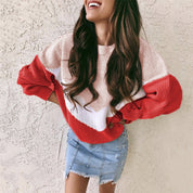 Dames Trendy Gebreide Coltrui met V-Motief en Kleur Vlakken | Romay