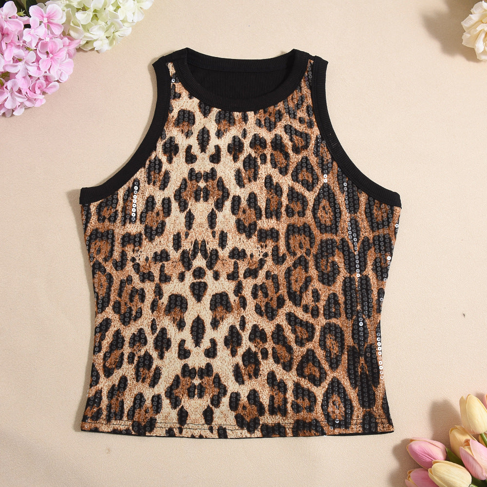 Dames Luxe Feestelijke Pailletten Top met Luipaard Print | Tessa